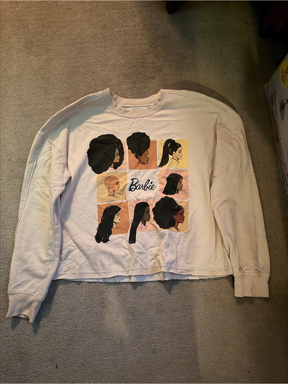 Barbie Cream Graphic Crewneck Sweatshirt with Multiracial Portraits
